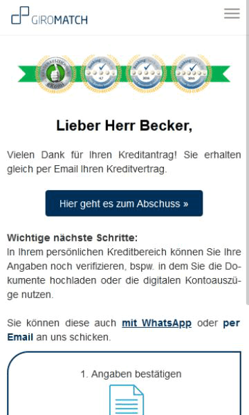 Kredit mit Sofortauszahlung Antrag Schritt 3