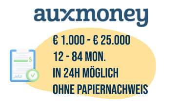 auxmoney Kredit: 1.000 - 25.000 Euro, Auszahlung 24h, auch ohne Nachweis möglich