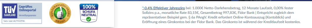 Positiver Sollzins, negativer Effektivzins bei Finanzcheck