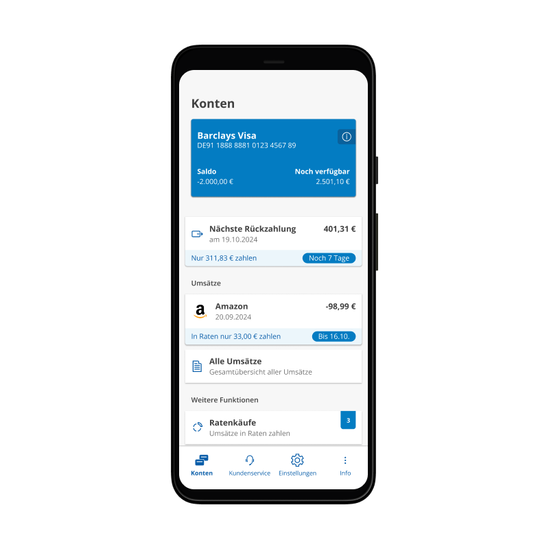 Barclays Visa Kreditkarte in der App