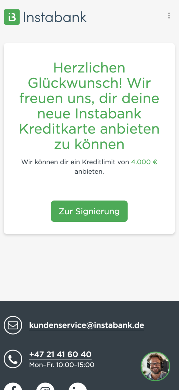 Instabank Zusage 4000 Euro Kreditlimit