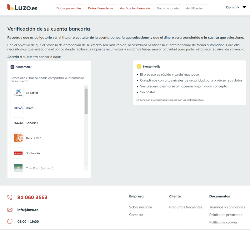 Solicitud Luzo: Conecta tu banca online