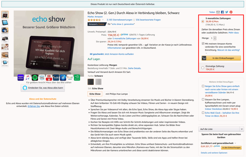 Amazon Ratenzahlung Produktauswahl