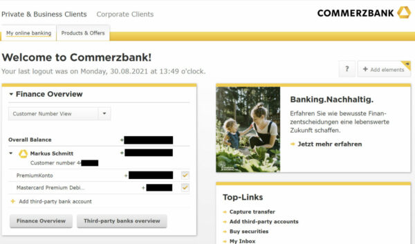 Commerzbank Bank Account Login in English