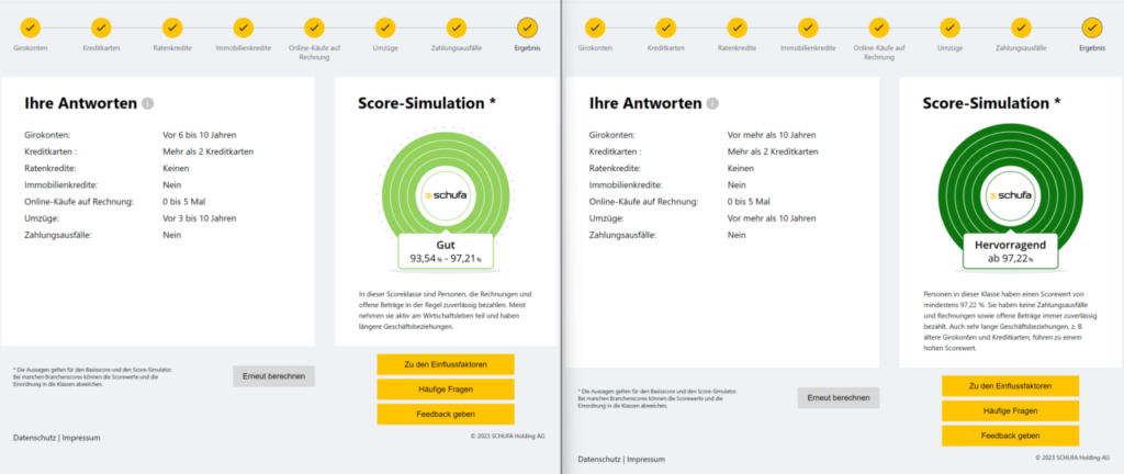 SCHUFA-Score Simulation Geschäftsbeziehung