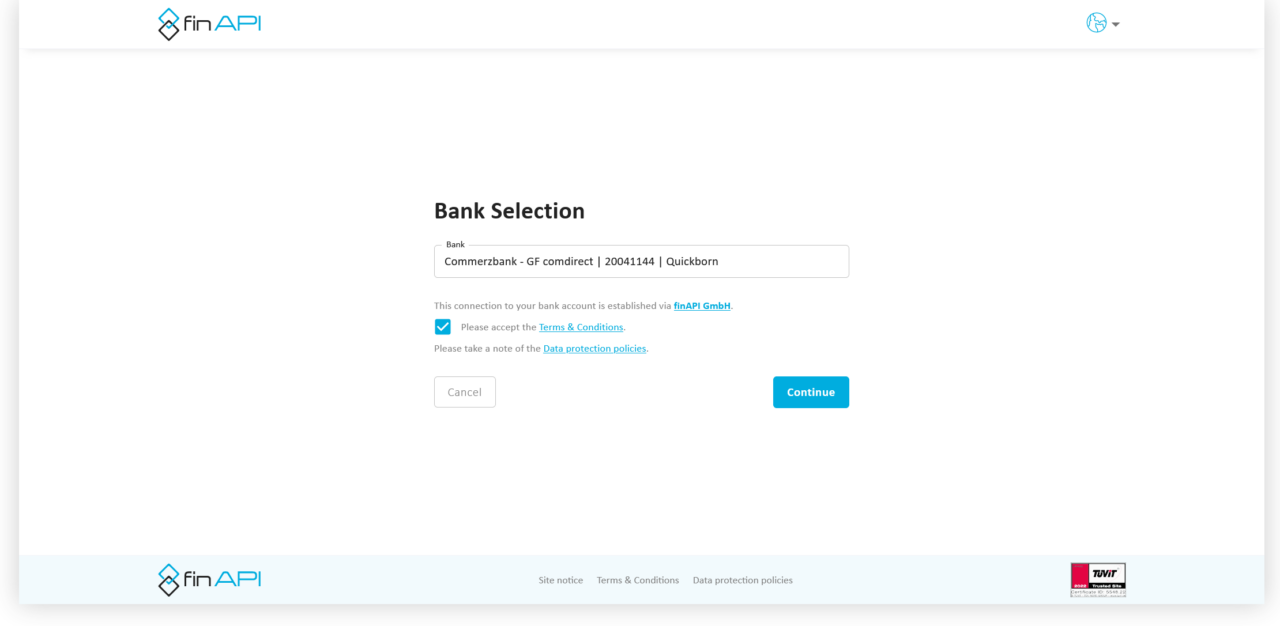 finapi Kontocheck Bankauswahl