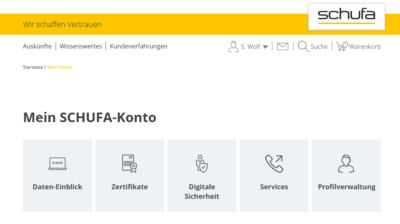 meineSCHUFA Login Startbereich