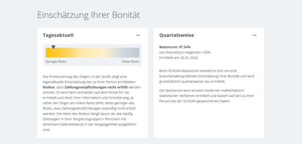 SCHUFA Basisscore in meineSCHUFA