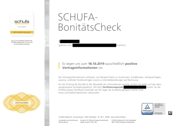 SCHUFA Bonitätscheck