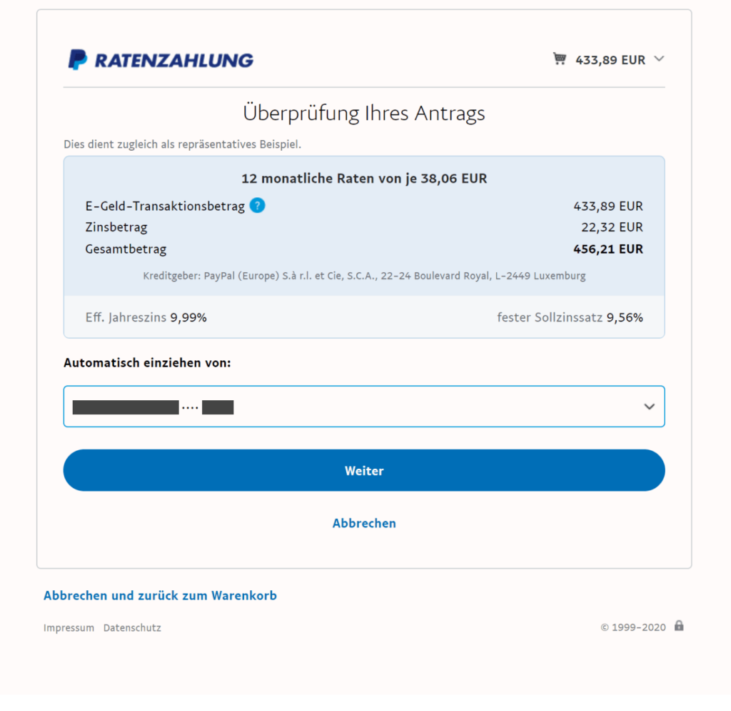 Paypal Ratenzahlung Antrag