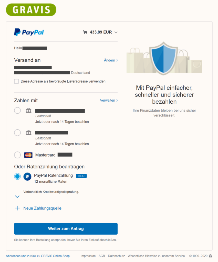 Paypal Ratenzahlung Zahlungsmethode