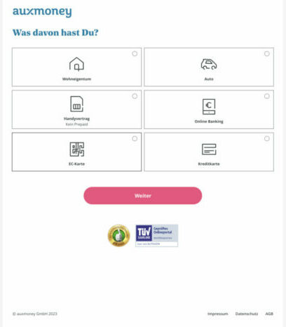 auxmoney Bonitätscheck: Eigentum, Kreditkarte, Auto, EC
