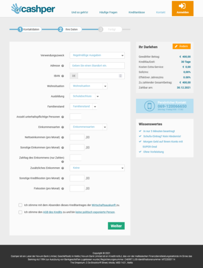 Cashper Kreditantrag 02: Persönliche Daten