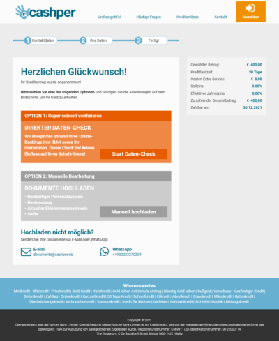 Cashper Kreditantrag 03: Datencheck