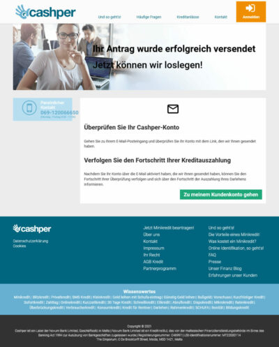 Cashper Kreditantrag 05: Email und Abschluss