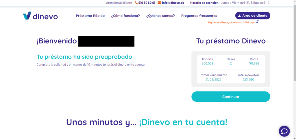 Dinevo applicacion solicitud fue exitosa