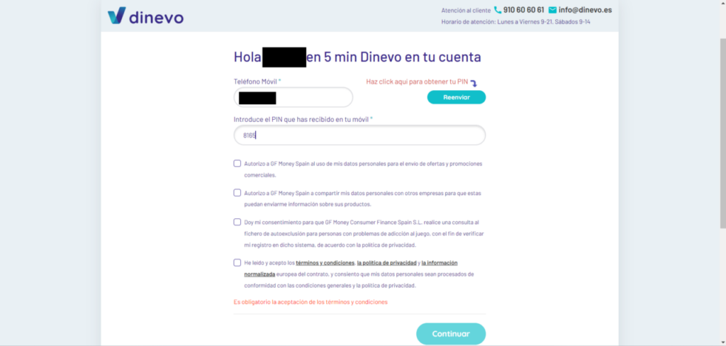 Dinevo confirme tu numero de telefono