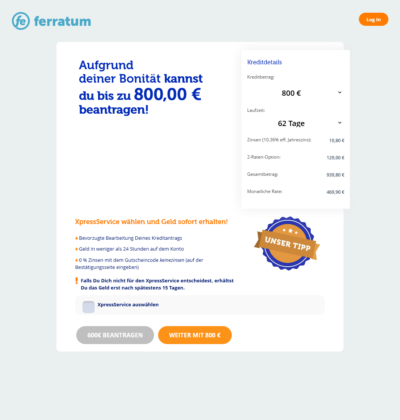 Ferratum Xpresscredit Antrag: Maximaler Kreditrahmen