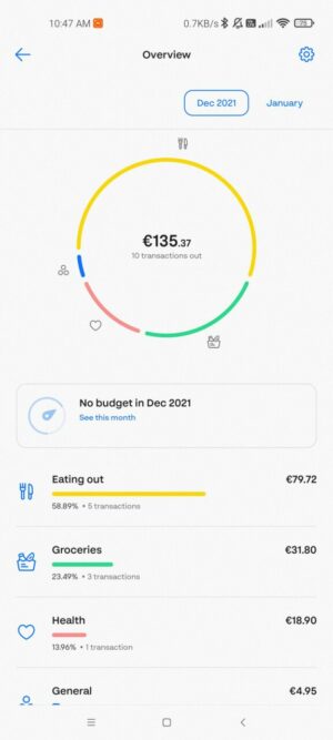 Monese monthly incomes and expenses