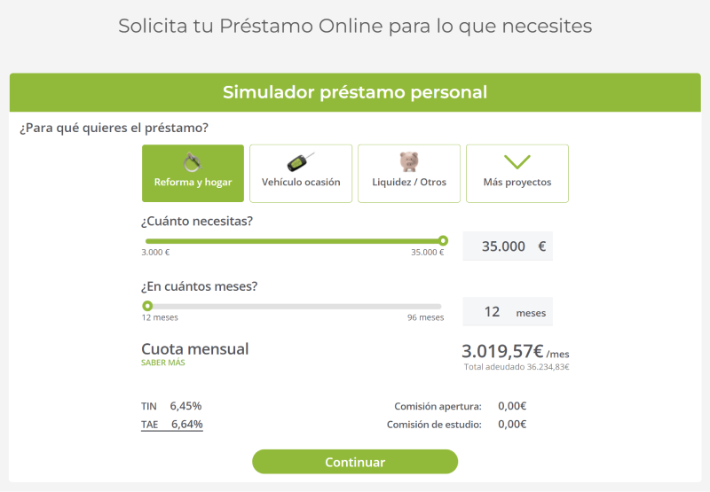 Solicitud préstamo Oney: Simulación del préstamo