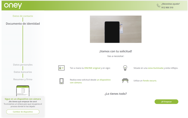 Solicitud préstamo Oney: Brindar una copia del DNI