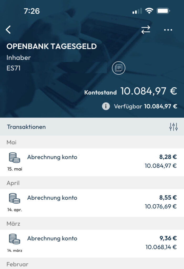 Openbank Tagesgeldkonto Gutschrift Zinsen