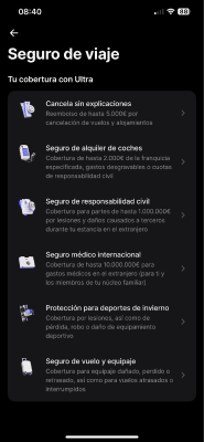 Resumen de los seguros de viaje de Revolut Ultra