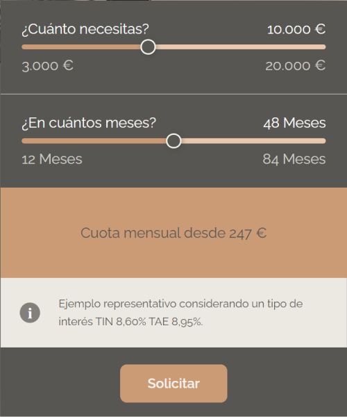 Solicitud Préstamo TF Bank: Elige el importe de tu préstamo