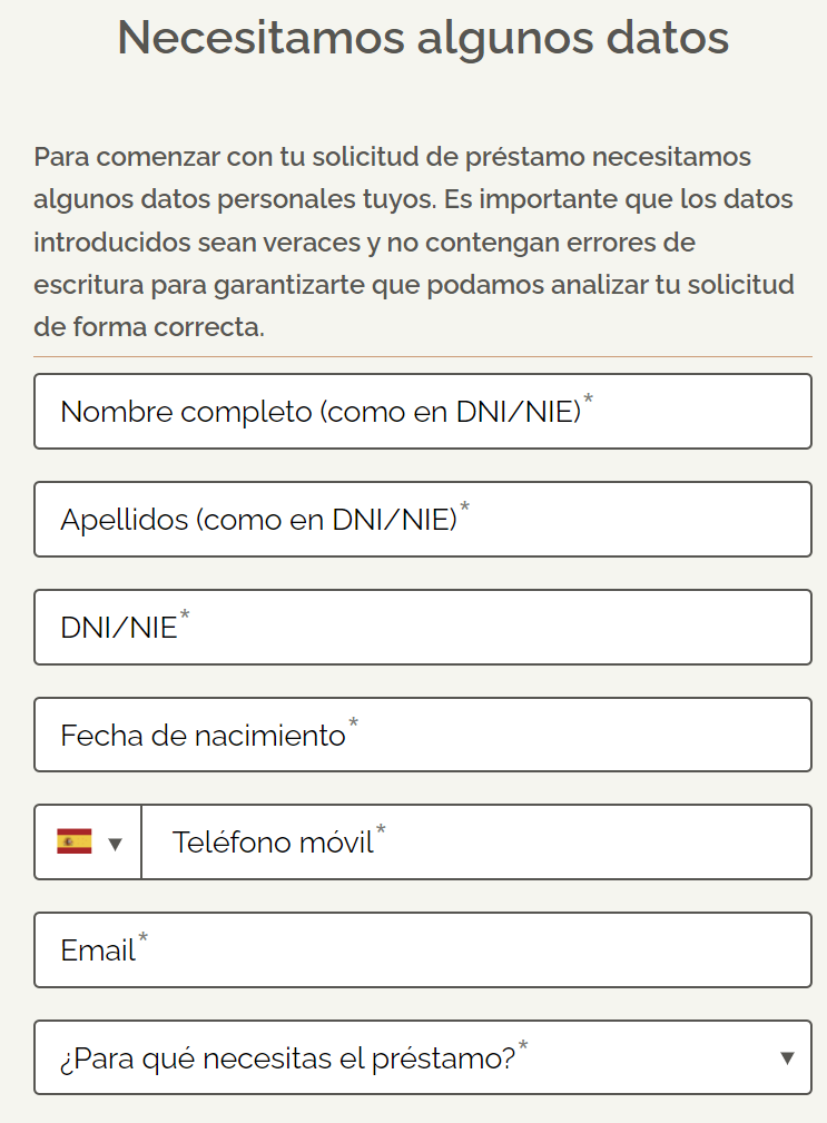 Solicitud Préstamo TF Bank: Datos personales