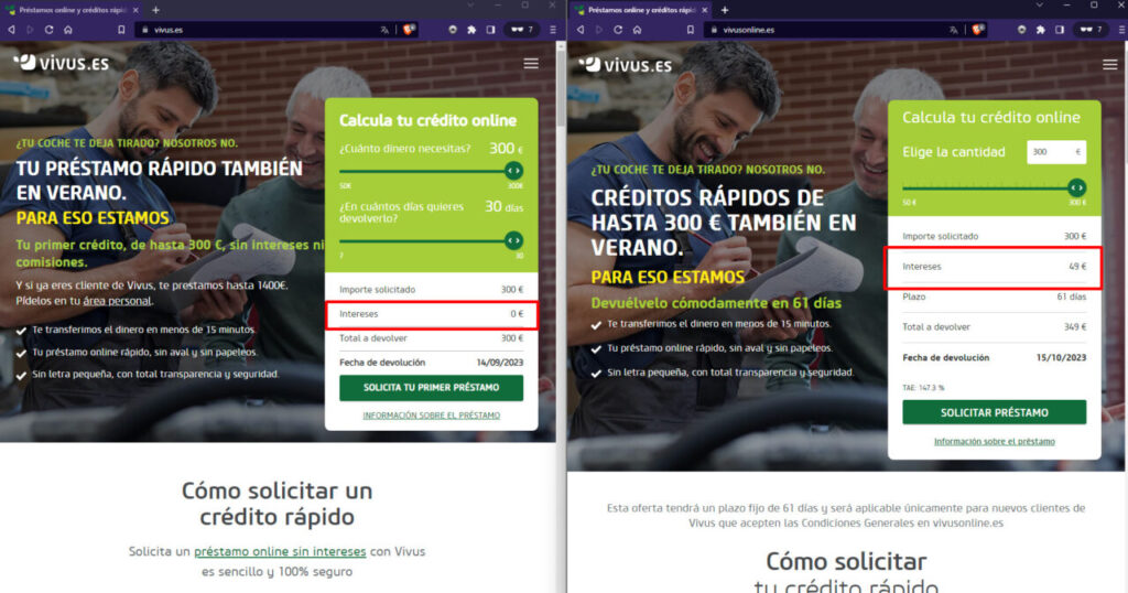 Vivus vs Vivus Online prestamo sin interes